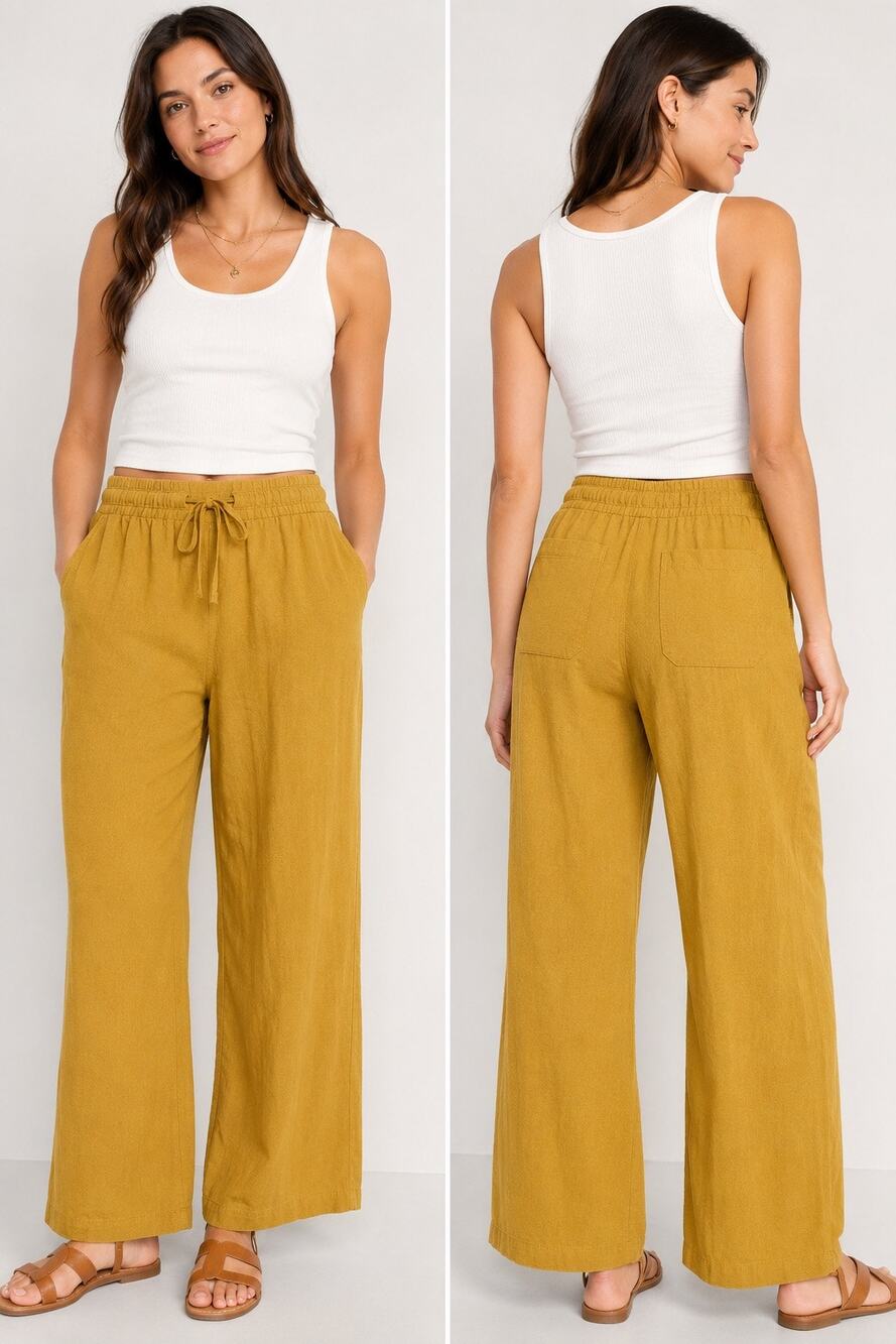 High Rise Wide Leg Linen Blend Pants Mustard Yellow Women’s L Celandine Old Navy